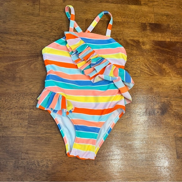 Cat & Jack orange multicolor striped swimsuit one piece size 3T - Picture 1 of 3